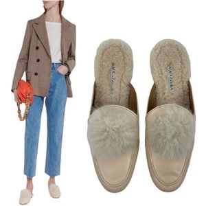 Aquazzura Cream Fur-Embellished Flats